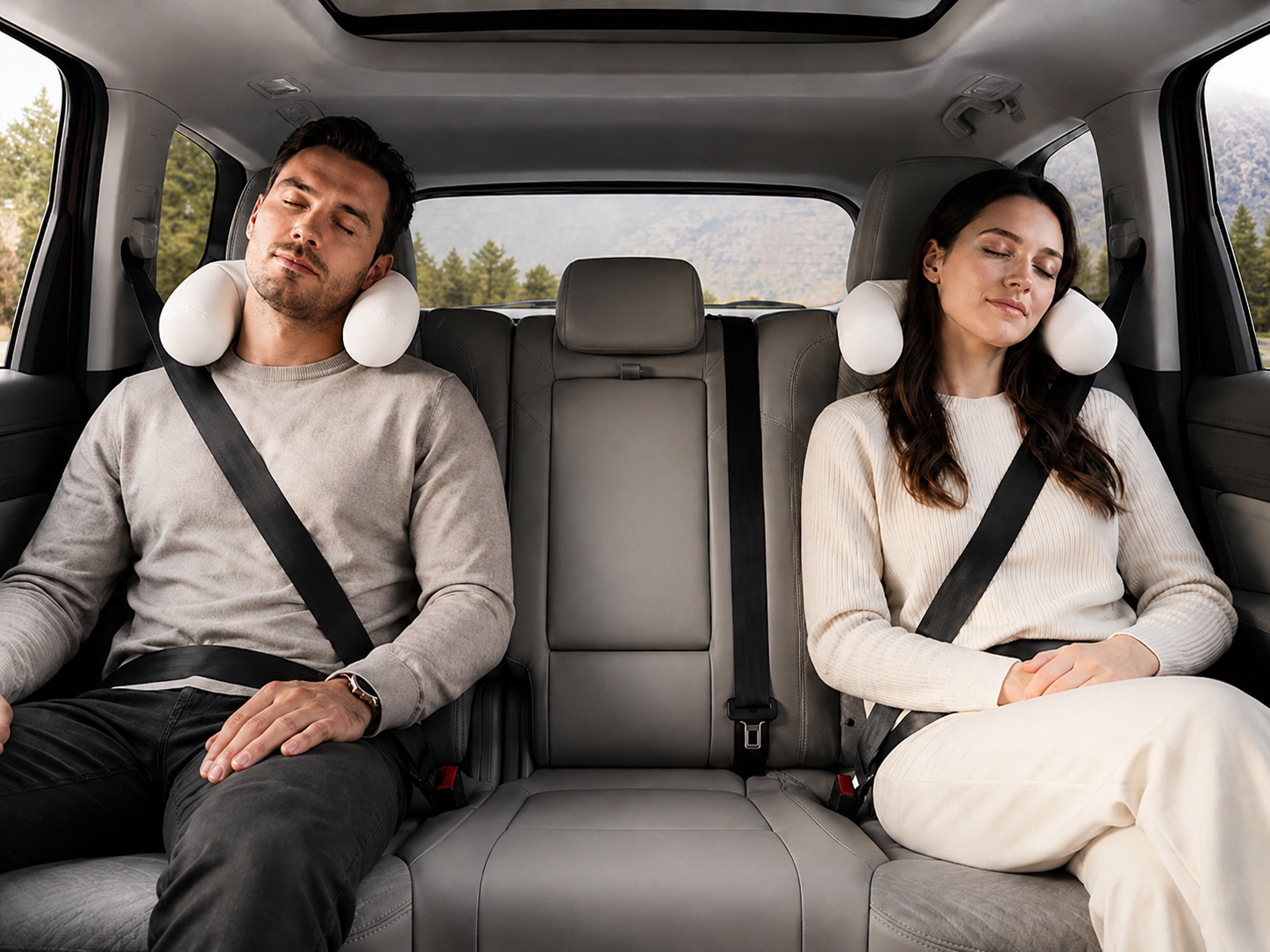 Couple comfortably resting with RestWing pillows